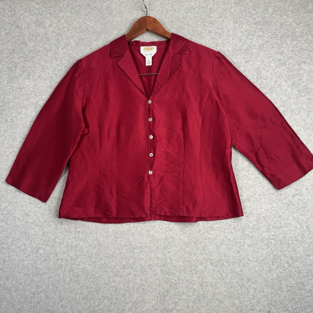 Talbots Petites Pure Silk Blazer Jacket Size 12P Crimson Red 3/4 Sleeve Business